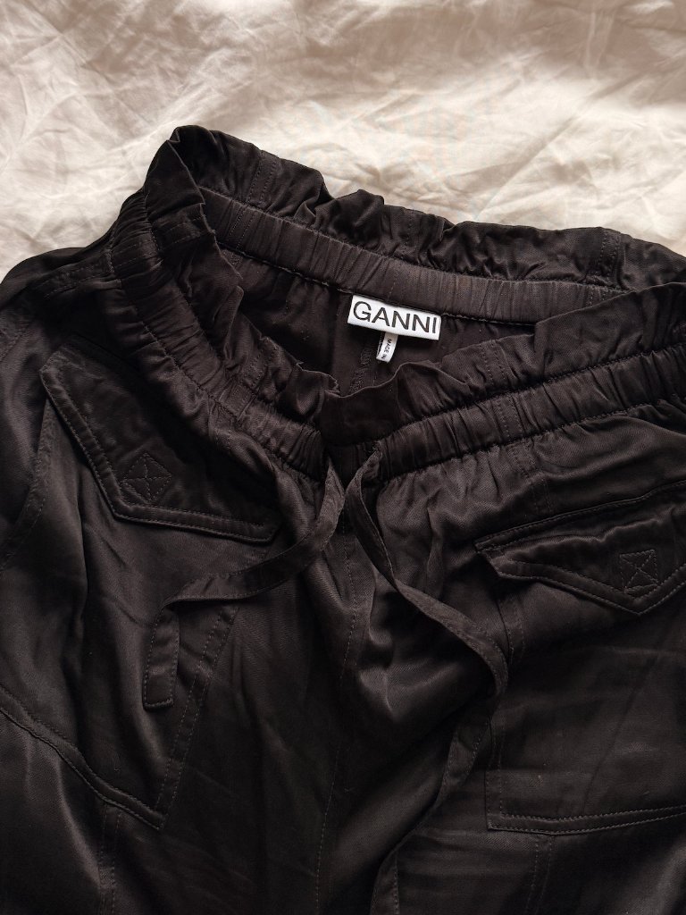 Ganni Black Washed Satin Pocket Trousers